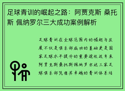 足球青训的崛起之路:阿贾克斯 桑托斯 佩纳罗尔三大成功案例解析 足球青训的崛起之路:阿贾克斯 桑托斯 佩纳罗尔三大成功案例解析